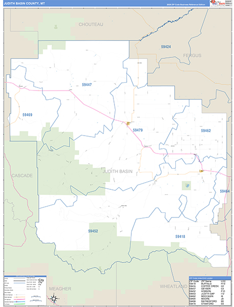 Judith Basin County, MT Zip Code Wall Map